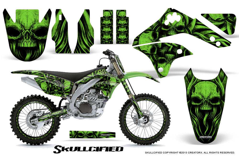 Kawasaki KX450F 06 08 Graphics Kit Skullcified Green NP Rims